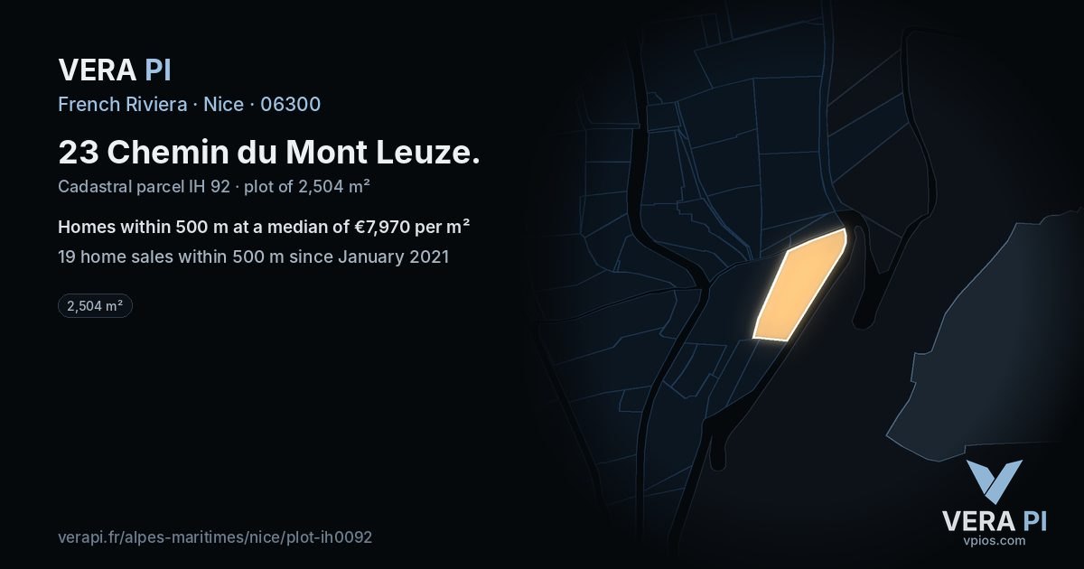 23 Chemin du Mont Leuze, Nice at night – the plot lit, the parcels around coloured by the prices near them