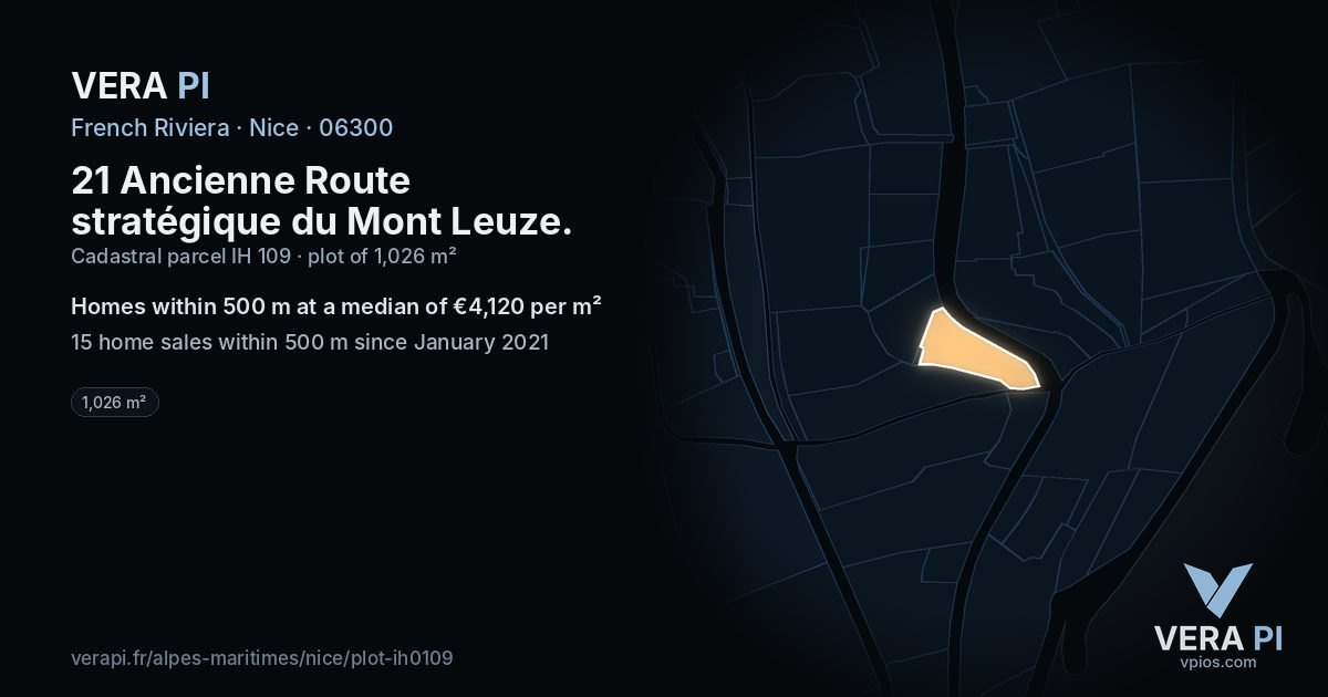 21 Ancienne Route stratégique du Mont Leuze, Nice at night – the plot lit, the parcels around coloured by the prices near them