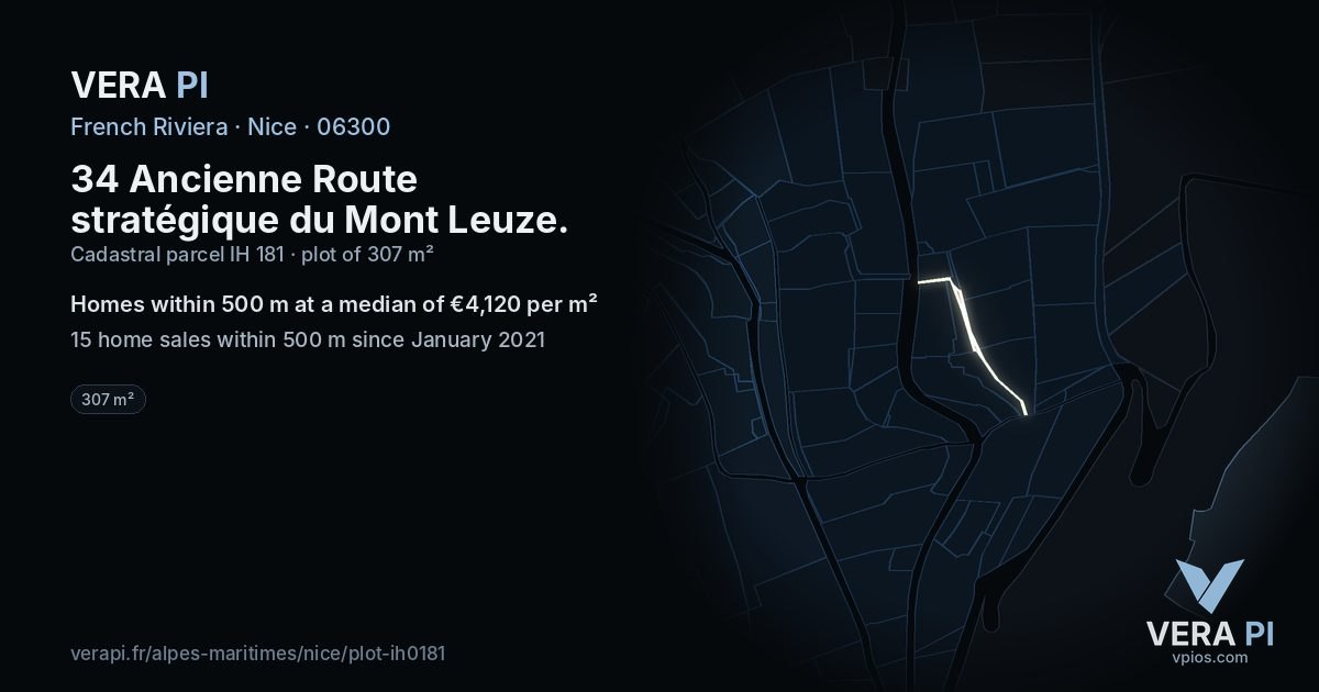 34 Ancienne Route stratégique du Mont Leuze, Nice at night – the plot lit, the parcels around coloured by the prices near them
