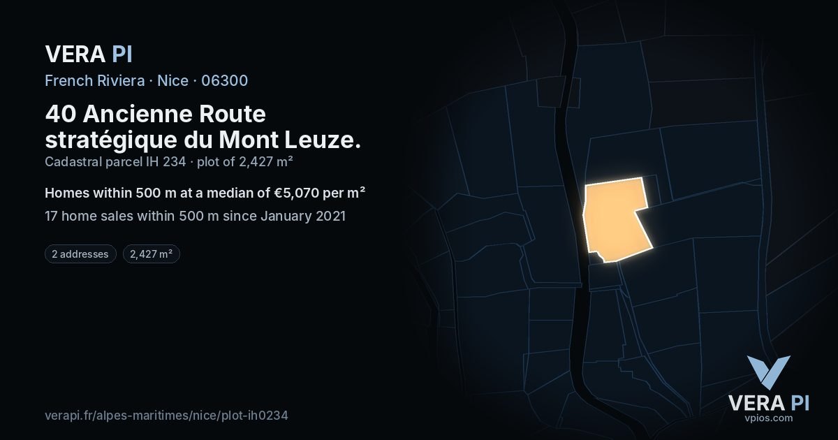 40 Ancienne Route stratégique du Mont Leuze, Nice at night – the plot lit, the parcels around coloured by the prices near them