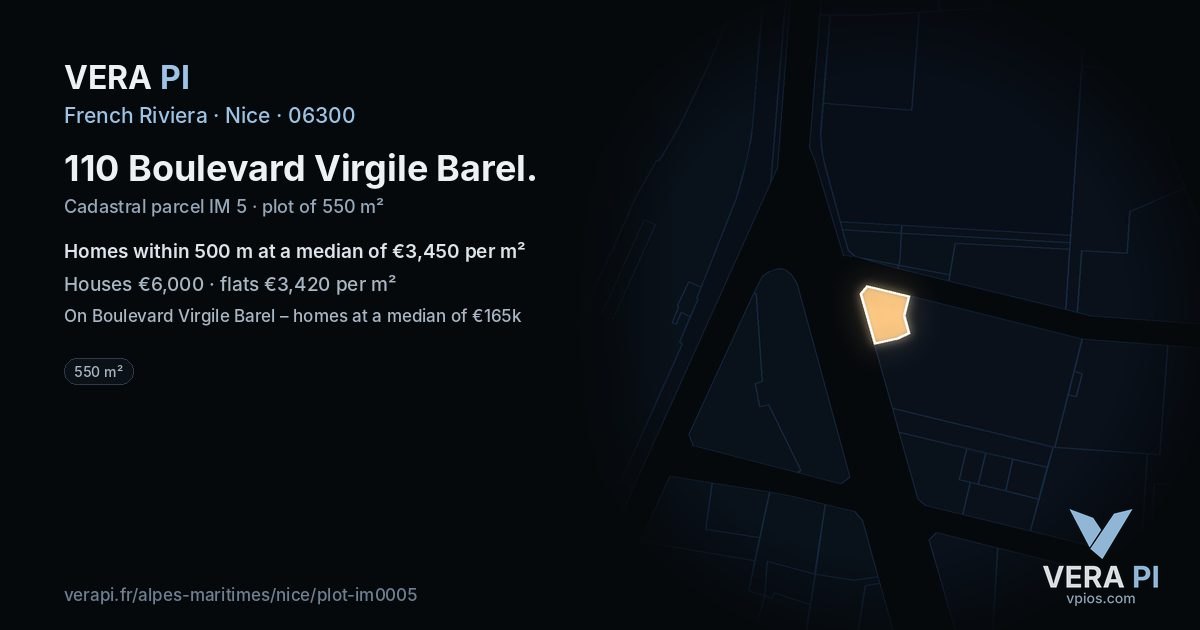 110 Boulevard Virgile Barel, Nice at night – the plot lit, the parcels around coloured by the prices near them