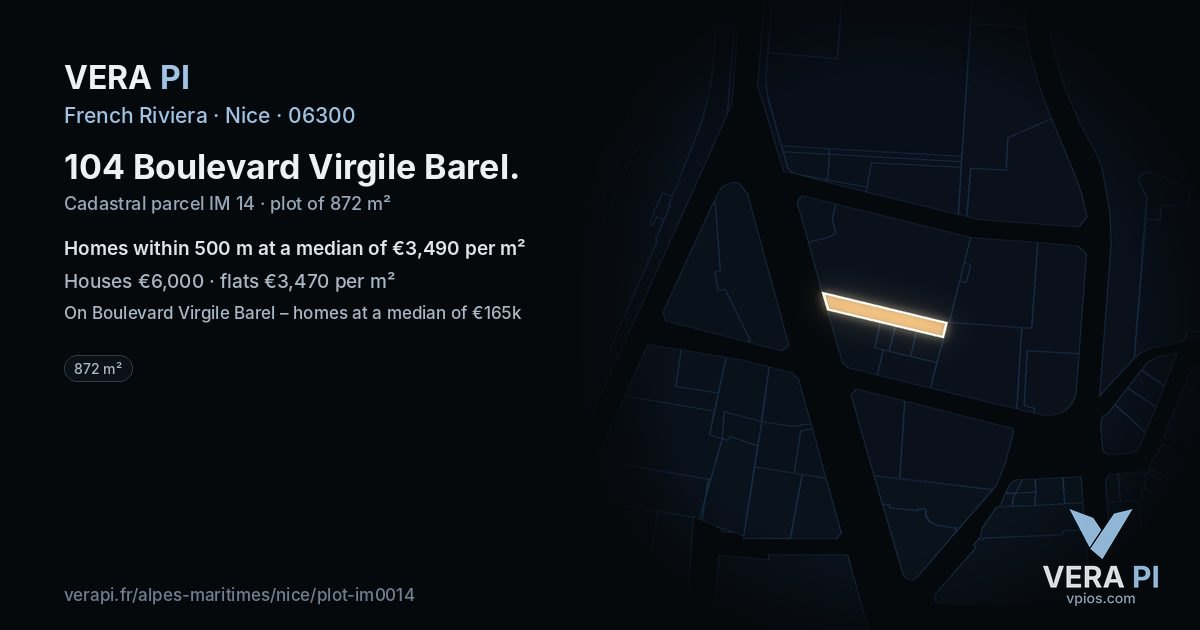 104 Boulevard Virgile Barel, Nice at night – the plot lit, the parcels around coloured by the prices near them