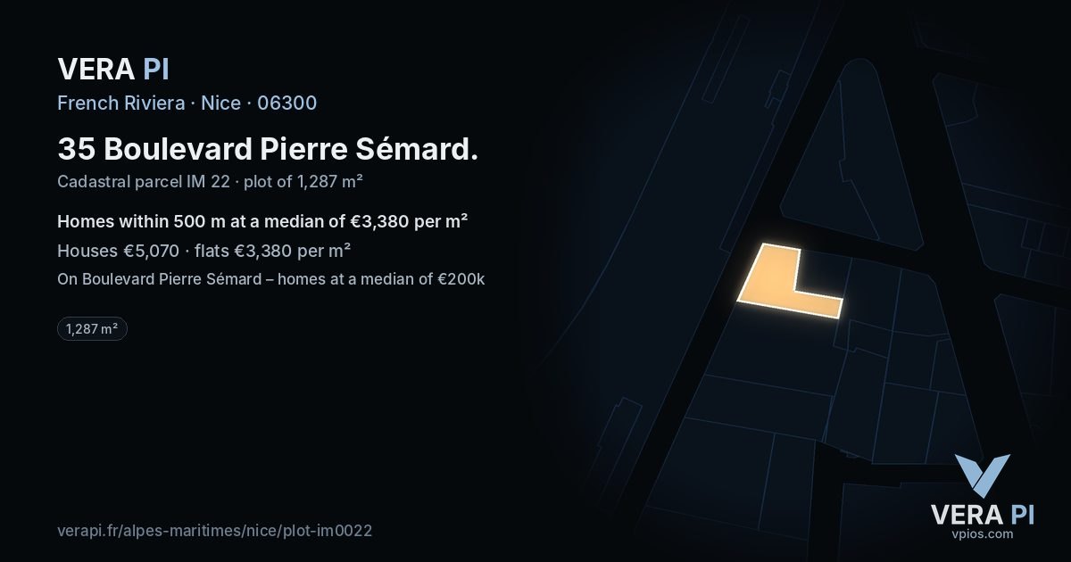 35 Boulevard Pierre Sémard, Nice at night – the plot lit, the parcels around coloured by the prices near them
