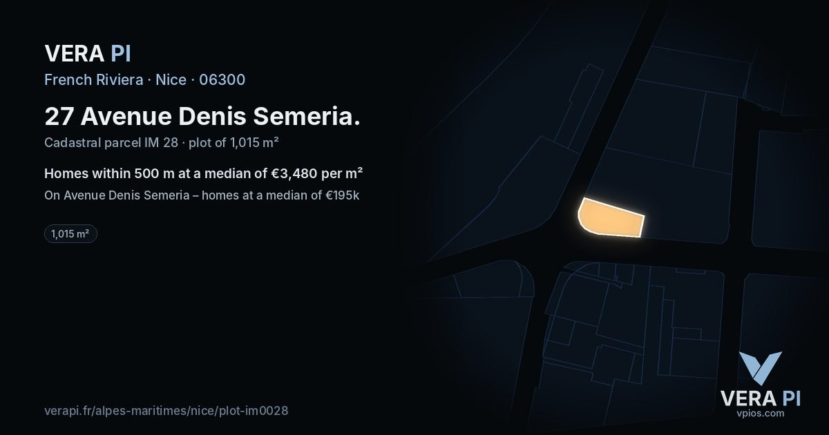 27 Avenue Denis Semeria, Nice at night – the plot lit, the parcels around coloured by the prices near them