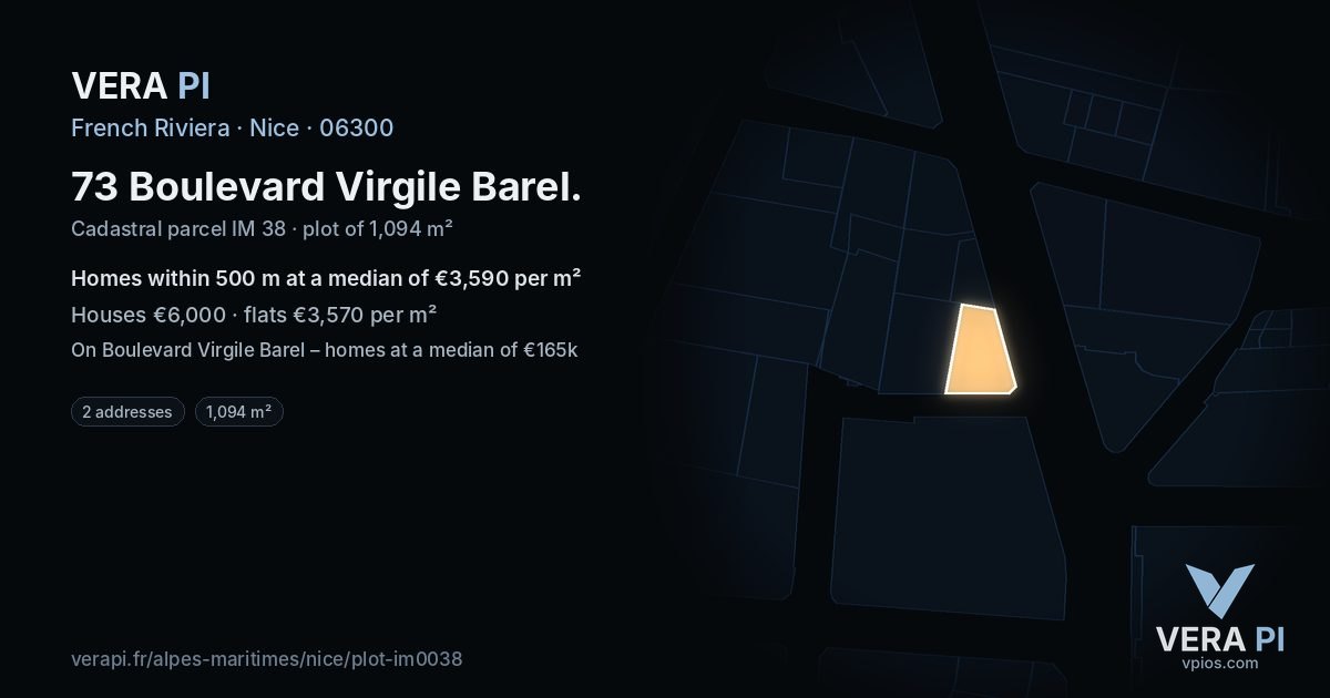 73 Boulevard Virgile Barel, Nice at night – the plot lit, the parcels around coloured by the prices near them