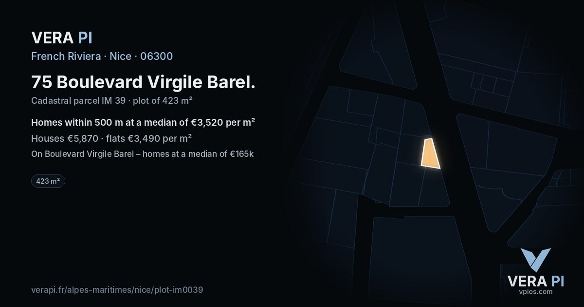 75 Boulevard Virgile Barel, Nice at night – the plot lit, the parcels around coloured by the prices near them