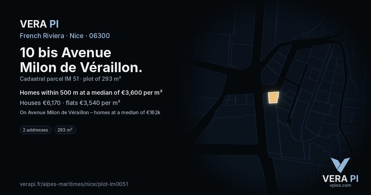 10 bis Avenue Milon de Véraillon, Nice at night – the plot lit, the parcels around coloured by the prices near them