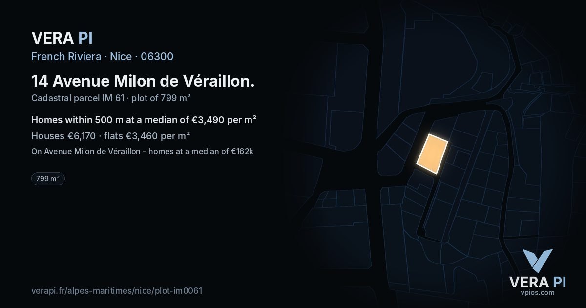 14 Avenue Milon de Véraillon, Nice at night – the plot lit, the parcels around coloured by the prices near them