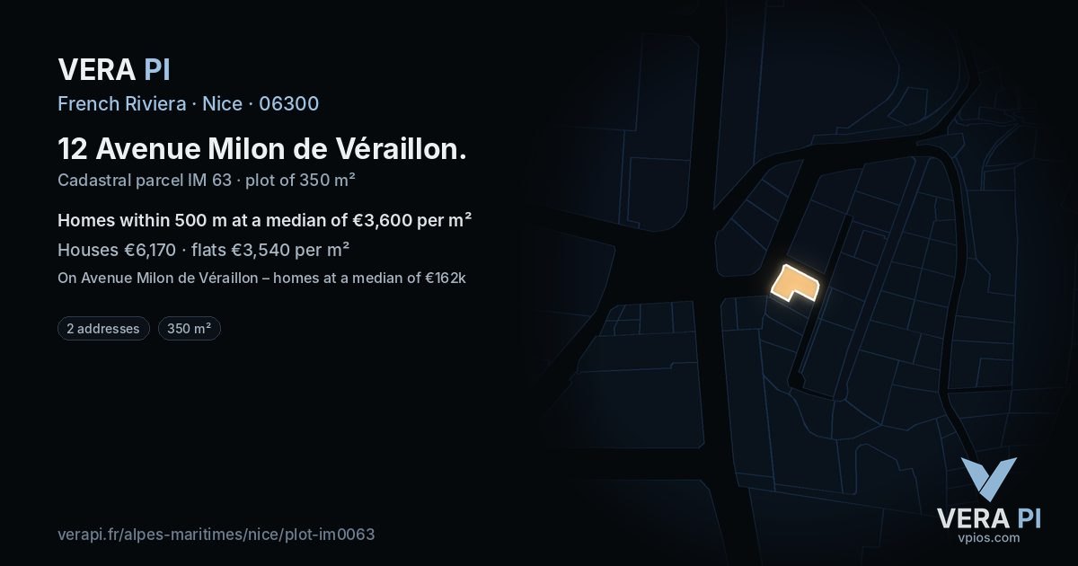 12 Avenue Milon de Véraillon, Nice at night – the plot lit, the parcels around coloured by the prices near them