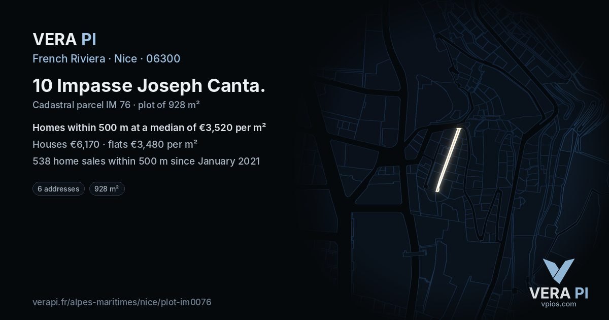 10 Impasse Joseph Canta, Nice at night – the plot lit, the parcels around coloured by the prices near them