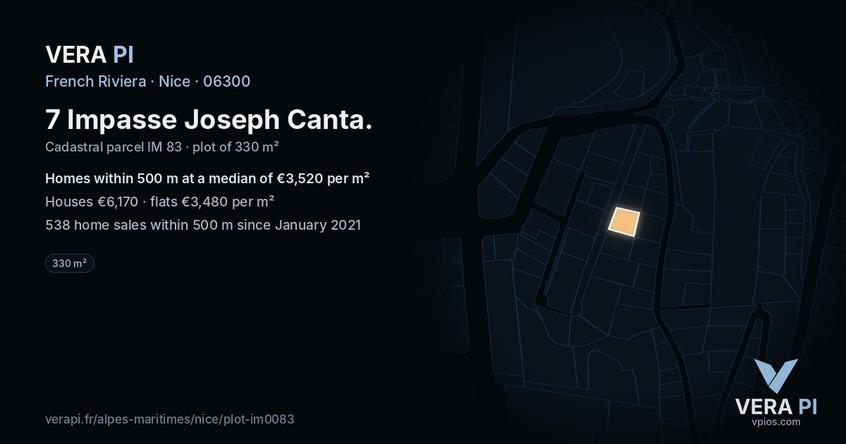 7 Impasse Joseph Canta, Nice at night – the plot lit, the parcels around coloured by the prices near them