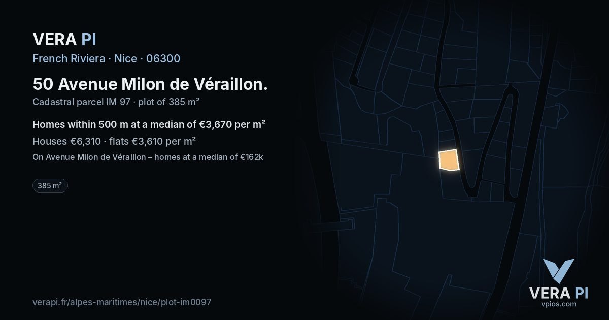 50 Avenue Milon de Véraillon, Nice at night – the plot lit, the parcels around coloured by the prices near them
