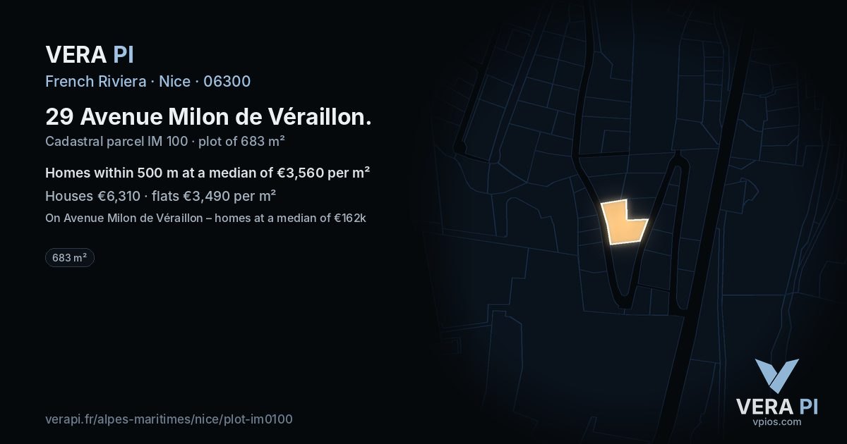 29 Avenue Milon de Véraillon, Nice at night – the plot lit, the parcels around coloured by the prices near them