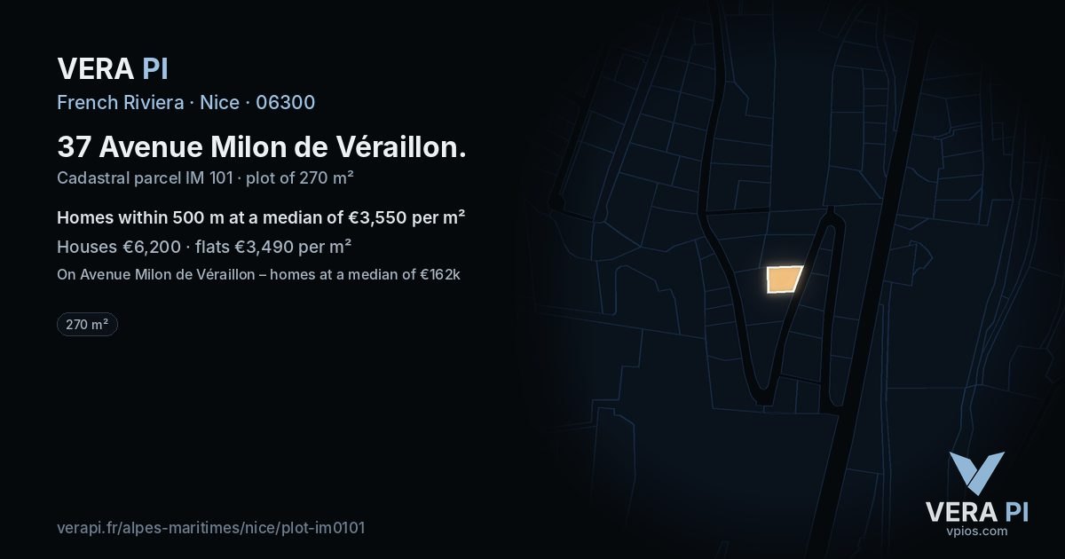 37 Avenue Milon de Véraillon, Nice at night – the plot lit, the parcels around coloured by the prices near them