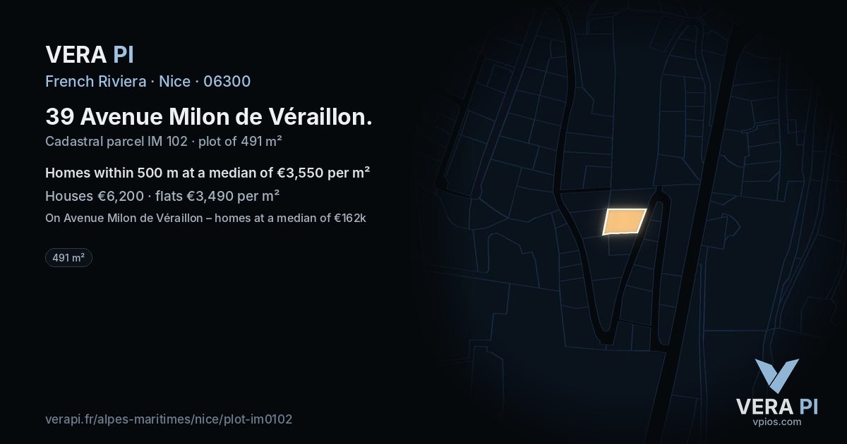 39 Avenue Milon de Véraillon, Nice at night – the plot lit, the parcels around coloured by the prices near them