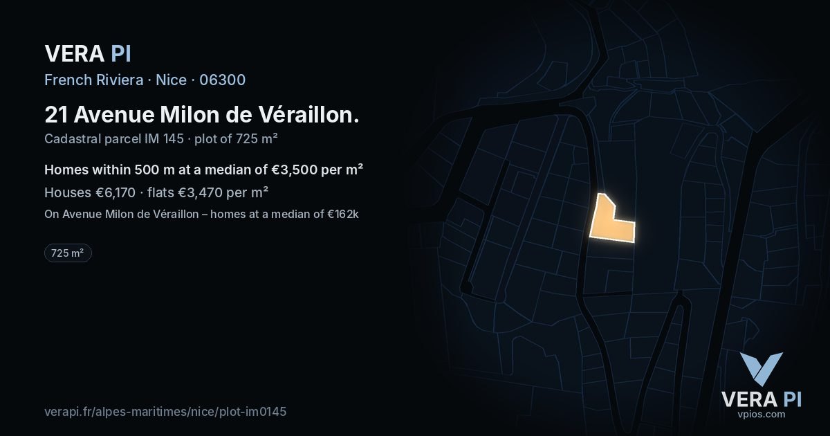 21 Avenue Milon de Véraillon, Nice at night – the plot lit, the parcels around coloured by the prices near them
