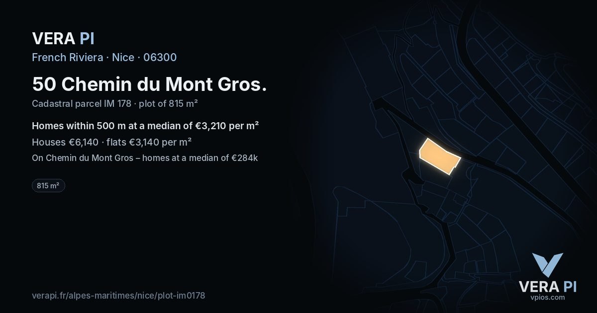 50 Chemin du Mont Gros, Nice at night – the plot lit, the parcels around coloured by the prices near them