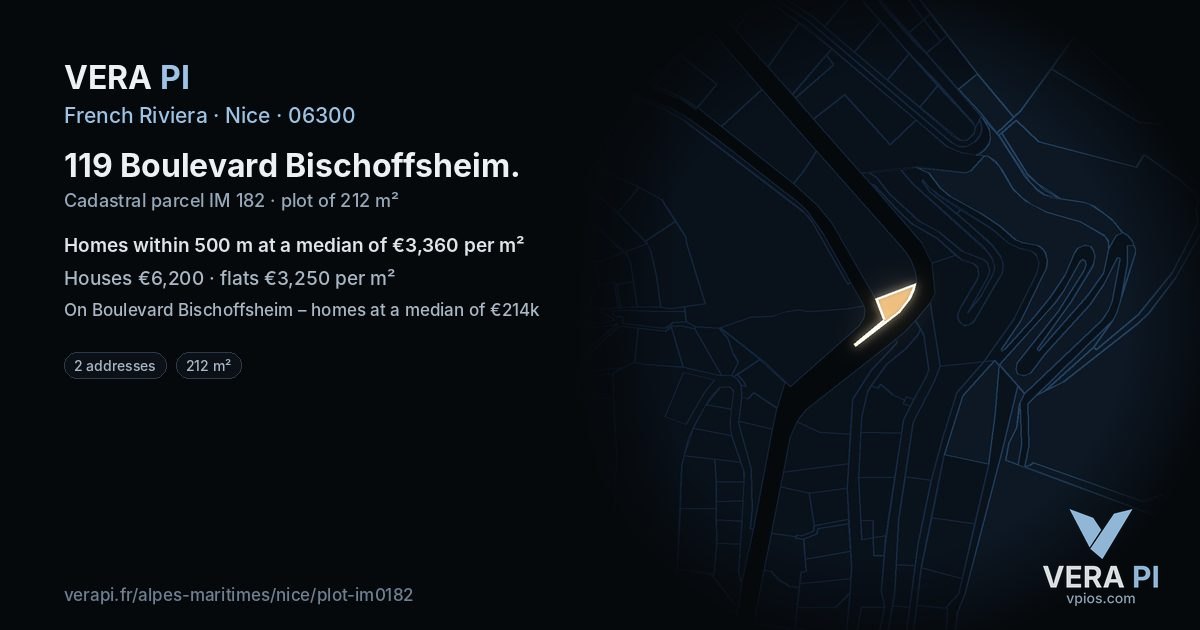 119 Boulevard Bischoffsheim, Nice at night – the plot lit, the parcels around coloured by the prices near them