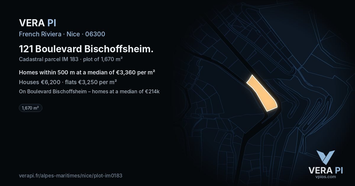 121 Boulevard Bischoffsheim, Nice at night – the plot lit, the parcels around coloured by the prices near them