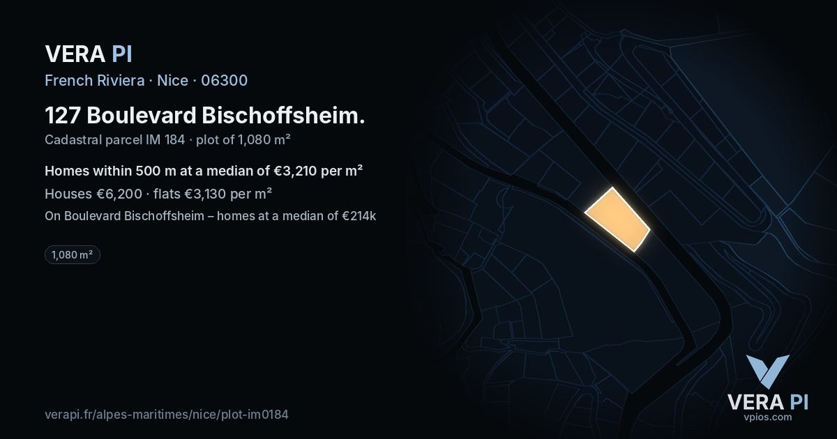 127 Boulevard Bischoffsheim, Nice at night – the plot lit, the parcels around coloured by the prices near them
