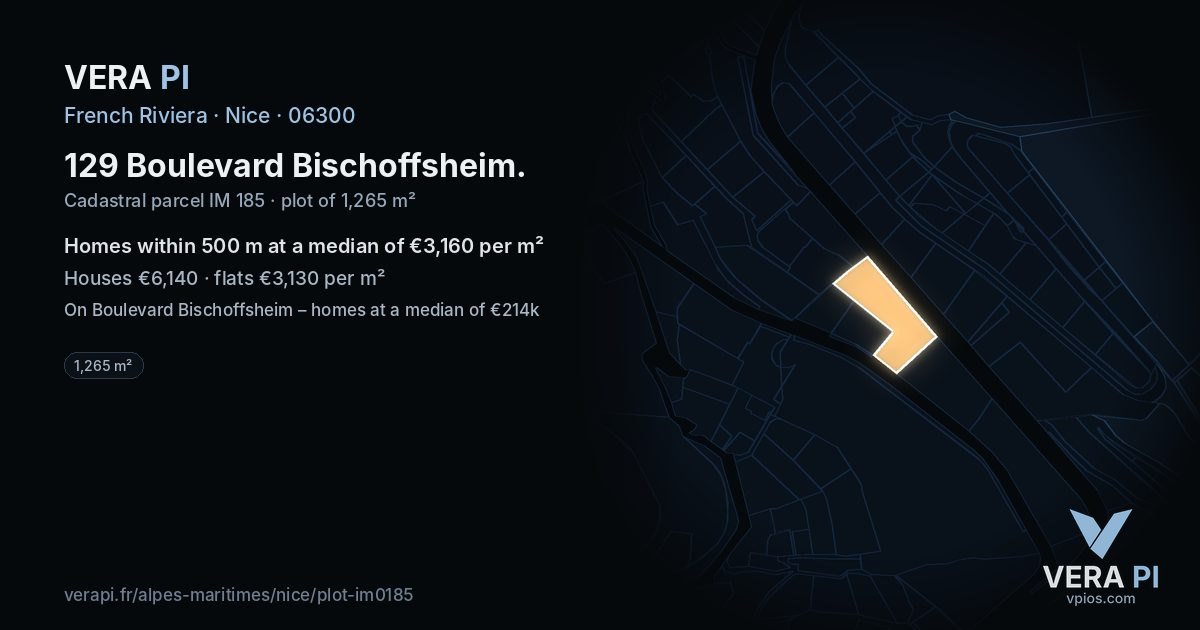 129 Boulevard Bischoffsheim, Nice at night – the plot lit, the parcels around coloured by the prices near them