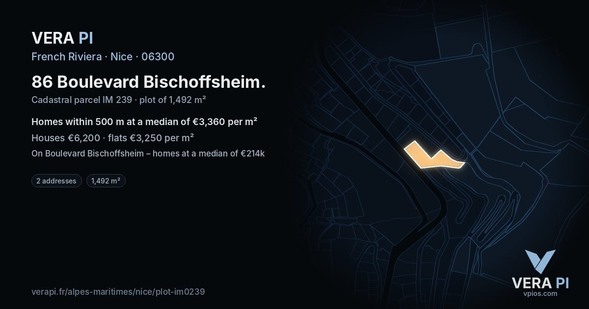 86 Boulevard Bischoffsheim, Nice at night – the plot lit, the parcels around coloured by the prices near them