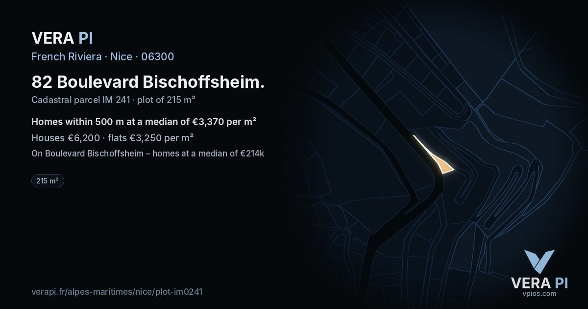 82 Boulevard Bischoffsheim, Nice at night – the plot lit, the parcels around coloured by the prices near them