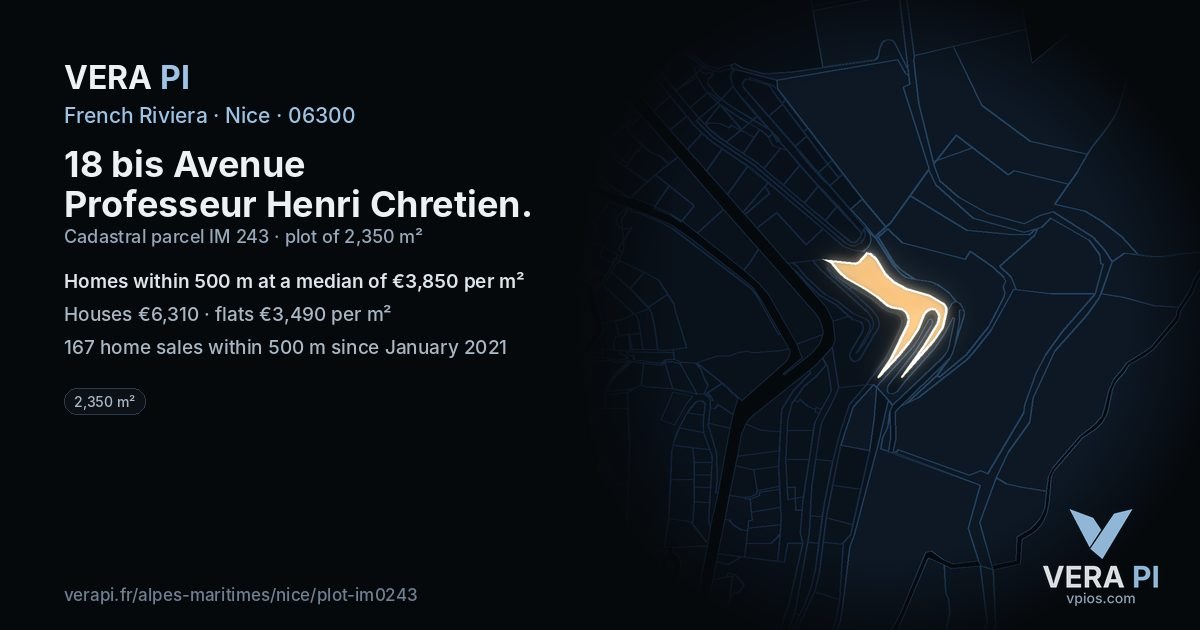 18 bis Avenue Professeur Henri Chretien, Nice at night – the plot lit, the parcels around coloured by the prices near them