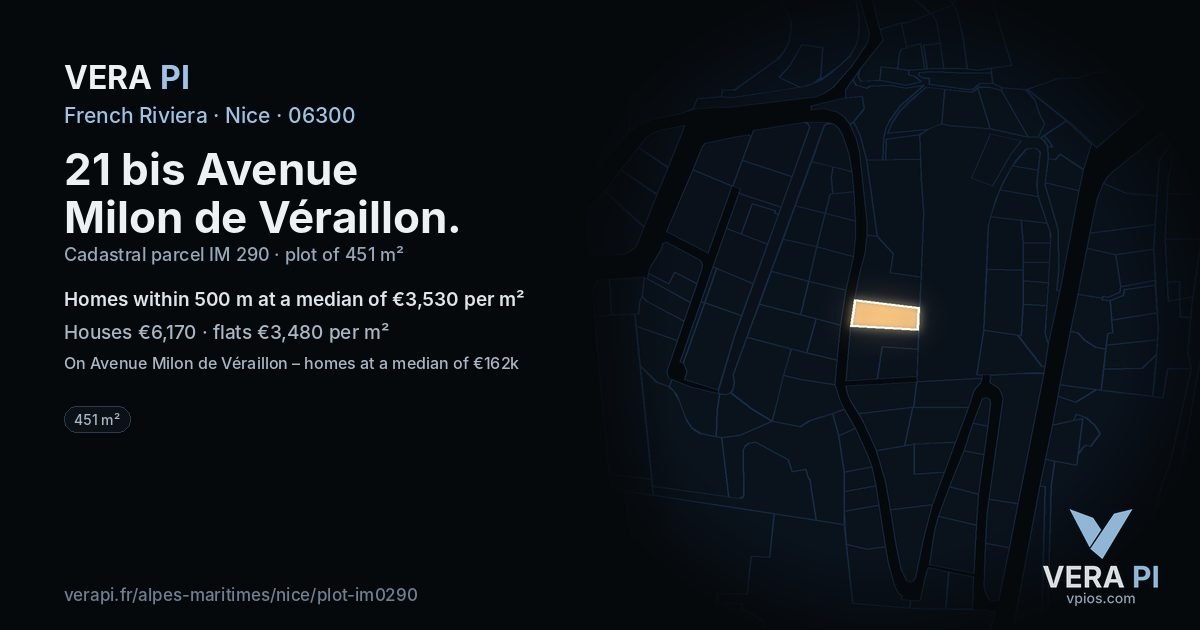 21 bis Avenue Milon de Véraillon, Nice at night – the plot lit, the parcels around coloured by the prices near them
