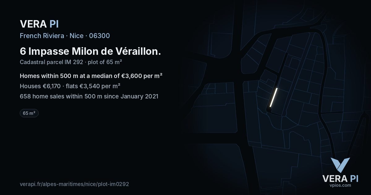 6 Impasse Milon de Véraillon, Nice at night – the plot lit, the parcels around coloured by the prices near them