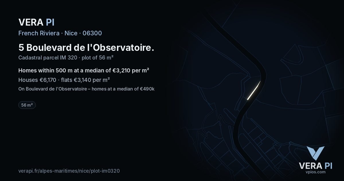 5 Boulevard de l'Observatoire, Nice at night – the plot lit, the parcels around coloured by the prices near them