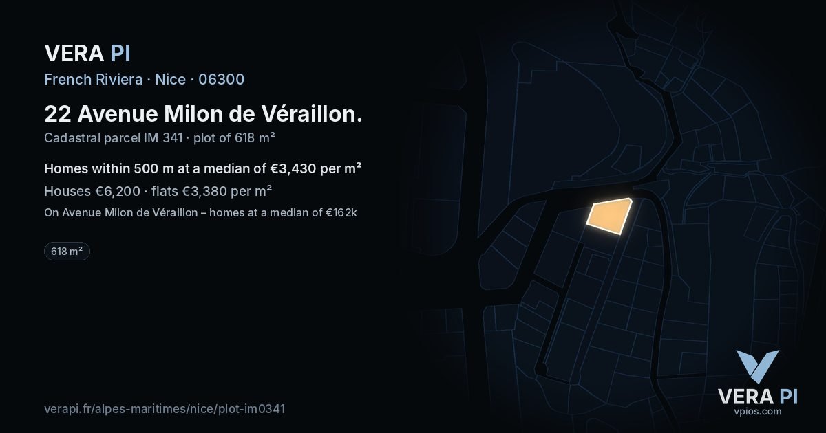 22 Avenue Milon de Véraillon, Nice at night – the plot lit, the parcels around coloured by the prices near them
