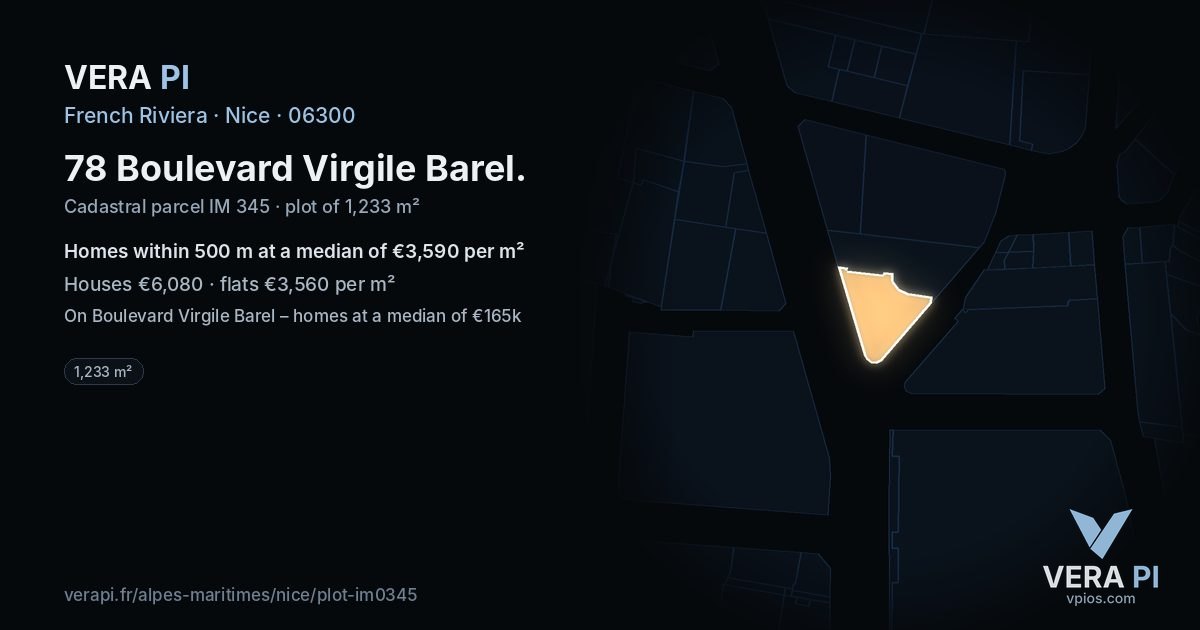 78 Boulevard Virgile Barel, Nice at night – the plot lit, the parcels around coloured by the prices near them
