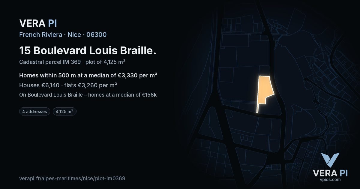 15 Boulevard Louis Braille, Nice at night – the plot lit, the parcels around coloured by the prices near them