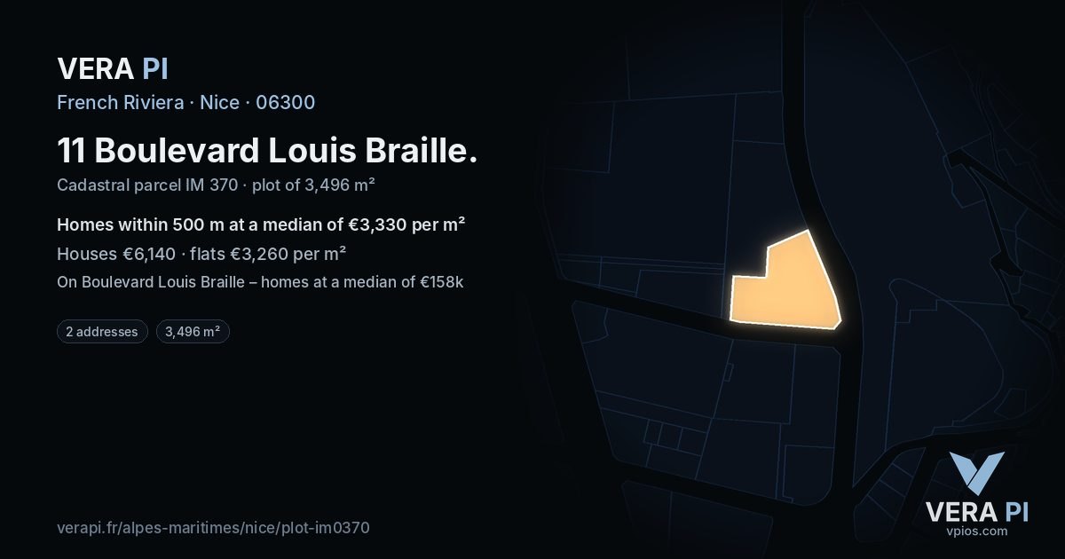 11 Boulevard Louis Braille, Nice at night – the plot lit, the parcels around coloured by the prices near them
