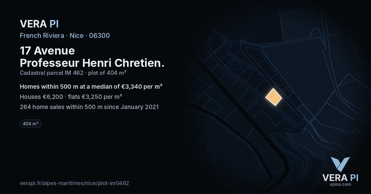 17 Avenue Professeur Henri Chretien, Nice at night – the plot lit, the parcels around coloured by the prices near them