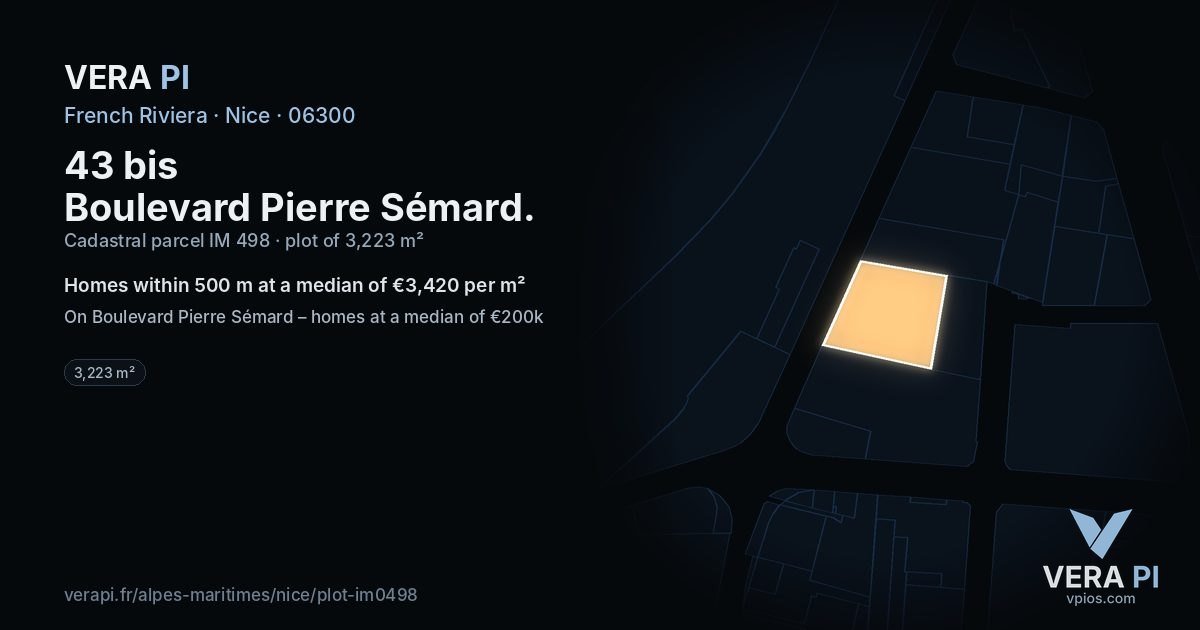 43 bis Boulevard Pierre Sémard, Nice at night – the plot lit, the parcels around coloured by the prices near them