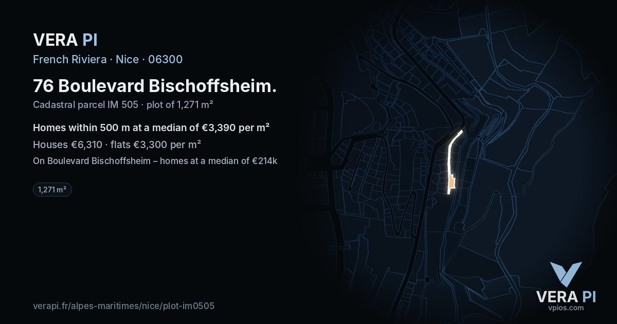 76 Boulevard Bischoffsheim, Nice at night – the plot lit, the parcels around coloured by the prices near them
