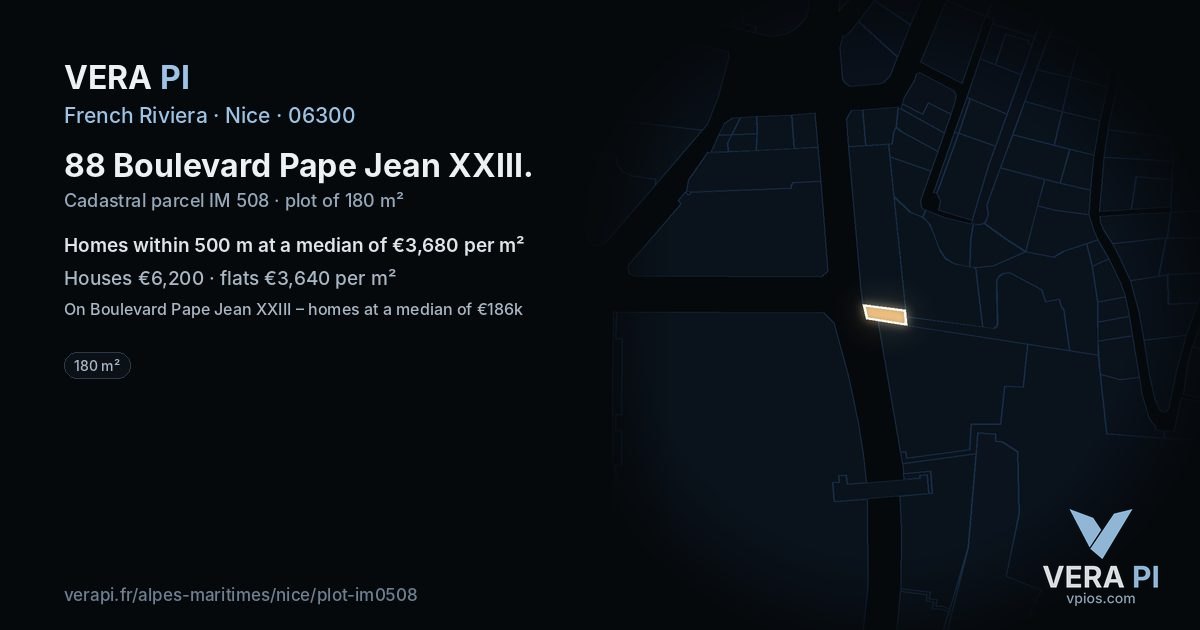 88 Boulevard Pape Jean XXIII, Nice at night – the plot lit, the parcels around coloured by the prices near them
