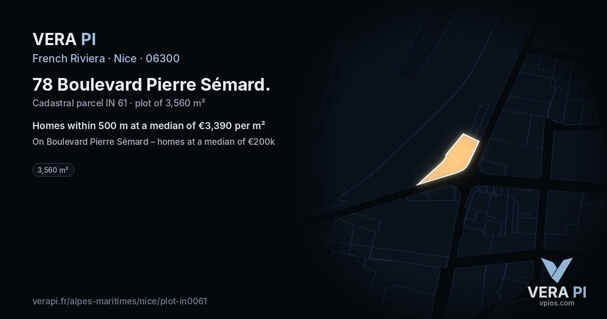 78 Boulevard Pierre Sémard, Nice at night – the plot lit, the parcels around coloured by the prices near them