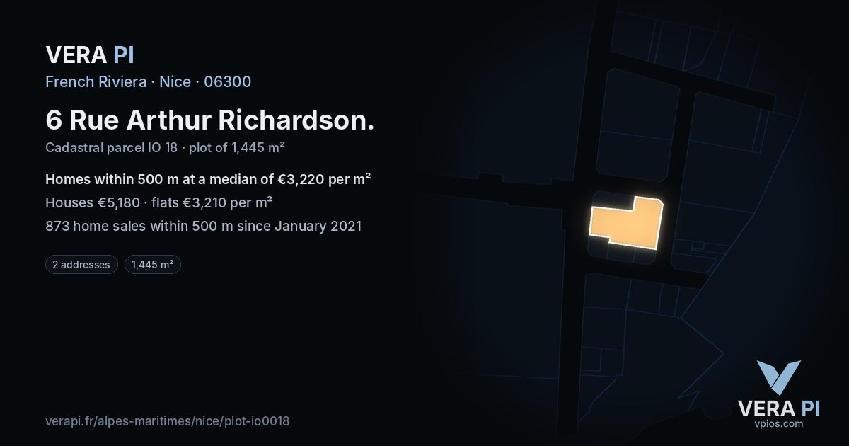 6 Rue Arthur Richardson, Nice at night – the plot lit, the parcels around coloured by the prices near them
