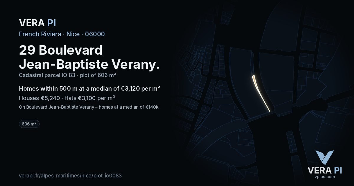 29 Boulevard Jean-Baptiste Verany, Nice at night – the plot lit, the parcels around coloured by the prices near them