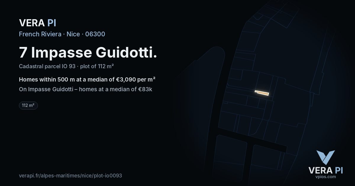 7 Impasse Guidotti, Nice at night – the plot lit, the parcels around coloured by the prices near them