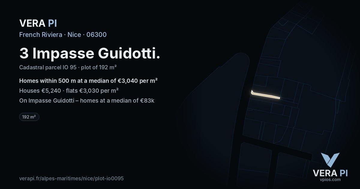 3 Impasse Guidotti, Nice at night – the plot lit, the parcels around coloured by the prices near them