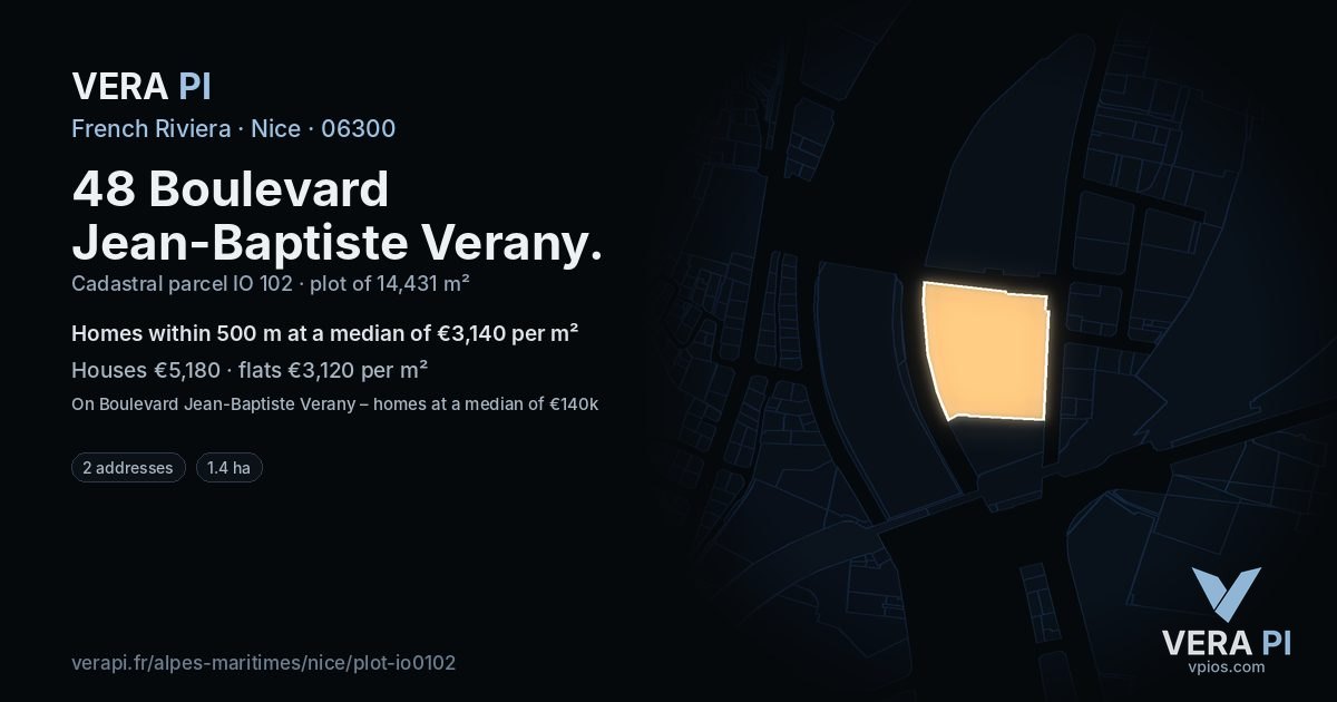 48 Boulevard Jean-Baptiste Verany, Nice at night – the plot lit, the parcels around coloured by the prices near them