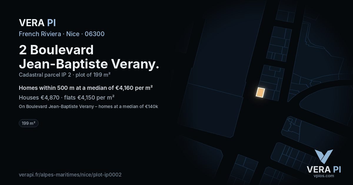 2 Boulevard Jean-Baptiste Verany, Nice at night – the plot lit, the parcels around coloured by the prices near them