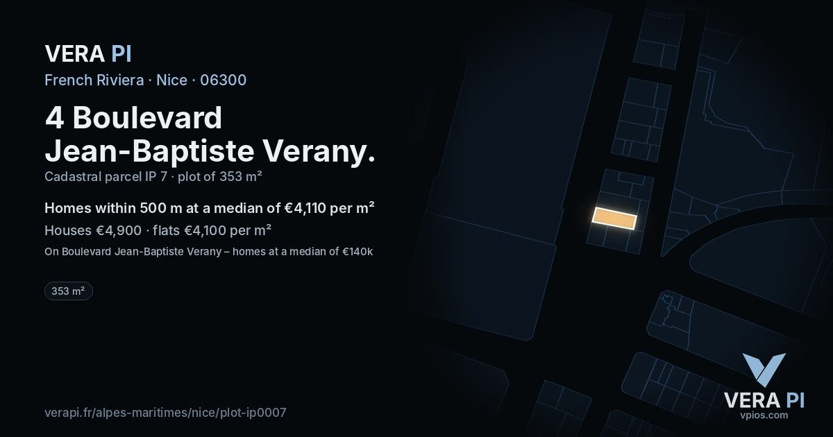 4 Boulevard Jean-Baptiste Verany, Nice at night – the plot lit, the parcels around coloured by the prices near them