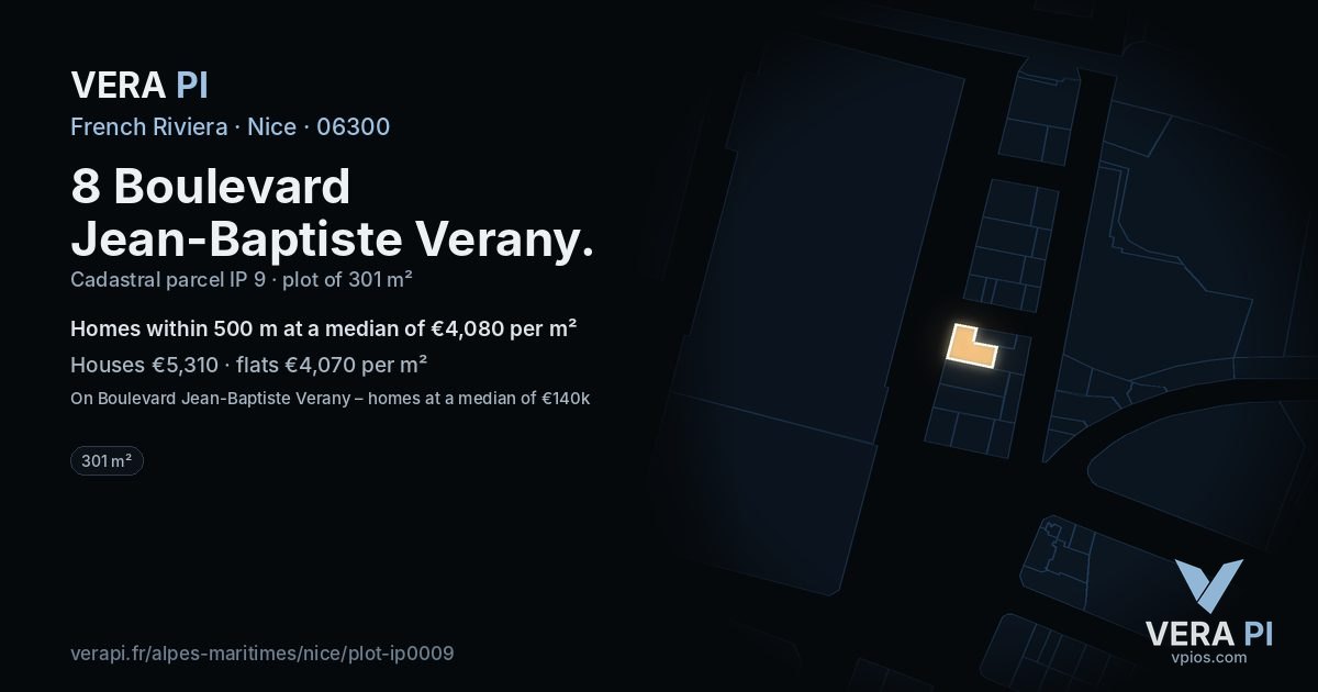 8 Boulevard Jean-Baptiste Verany, Nice at night – the plot lit, the parcels around coloured by the prices near them