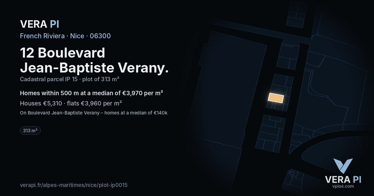 12 Boulevard Jean-Baptiste Verany, Nice at night – the plot lit, the parcels around coloured by the prices near them