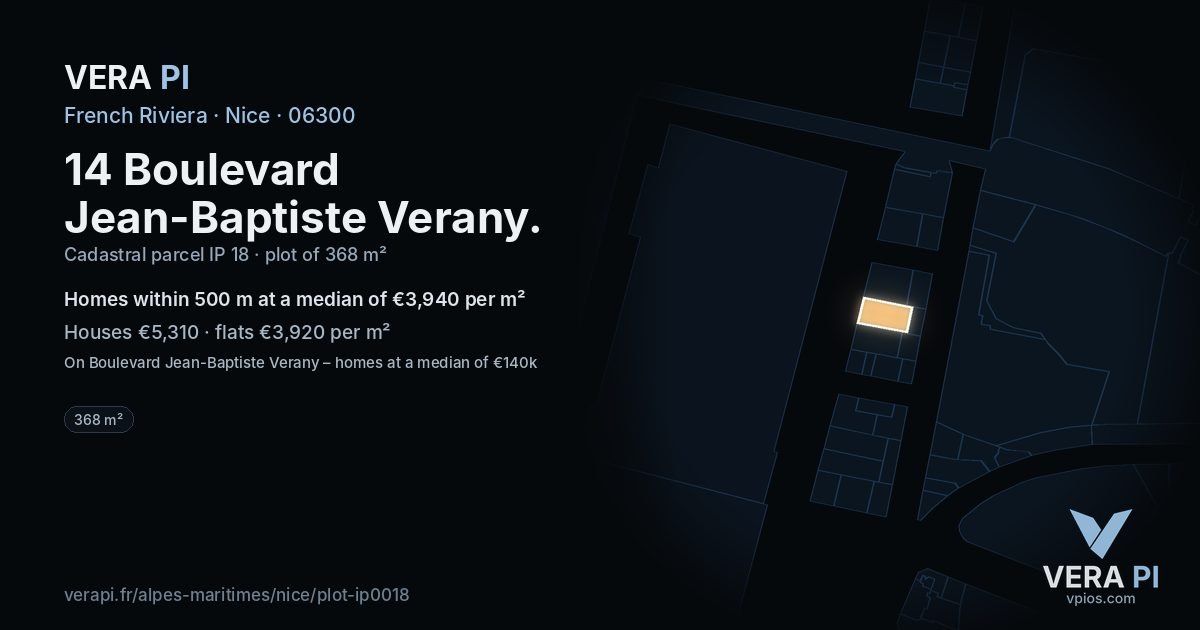 14 Boulevard Jean-Baptiste Verany, Nice at night – the plot lit, the parcels around coloured by the prices near them